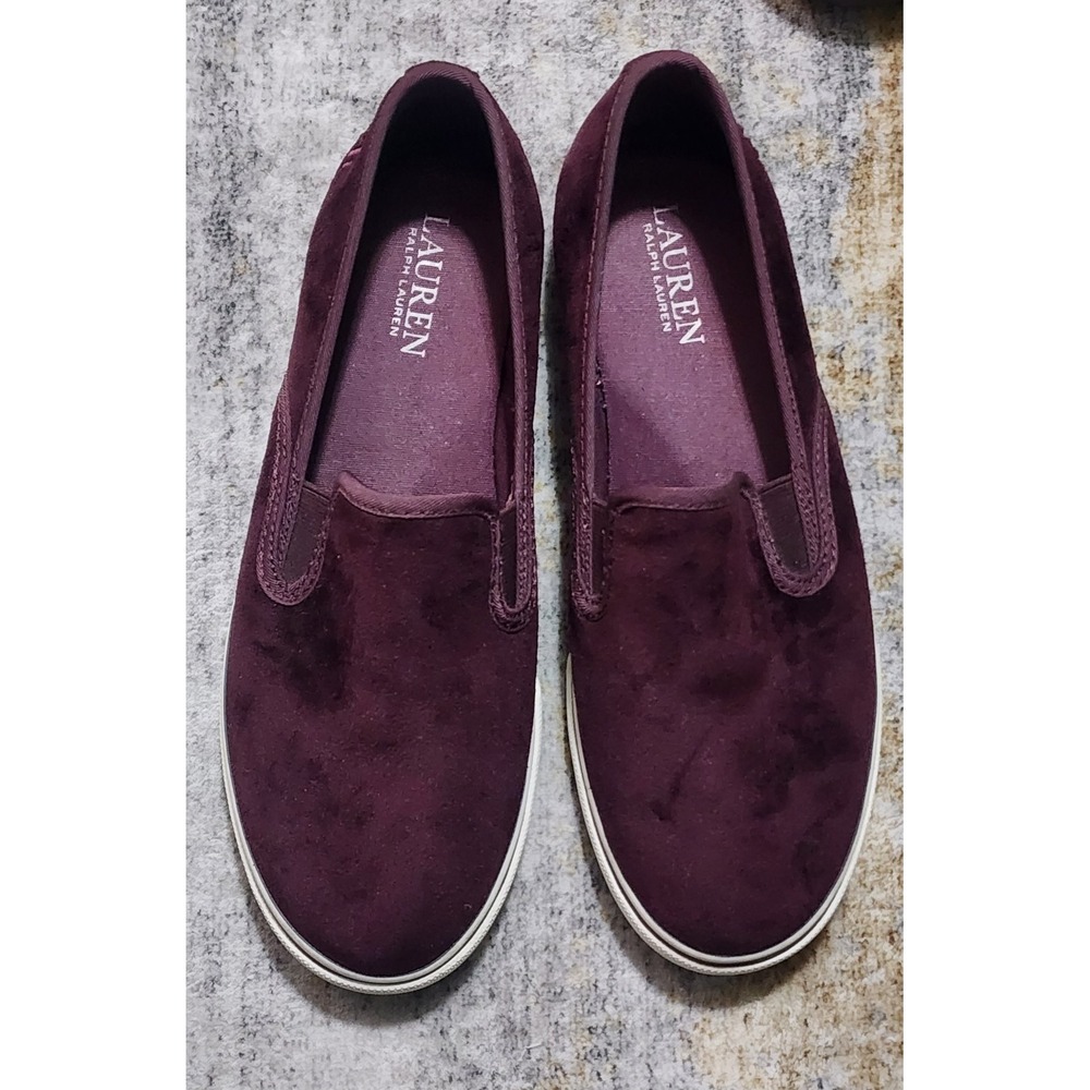 Lauren Ralph Lauren Woman's Janis Burgundy Velvet Slip On Sneaker Loafer  Sz 8